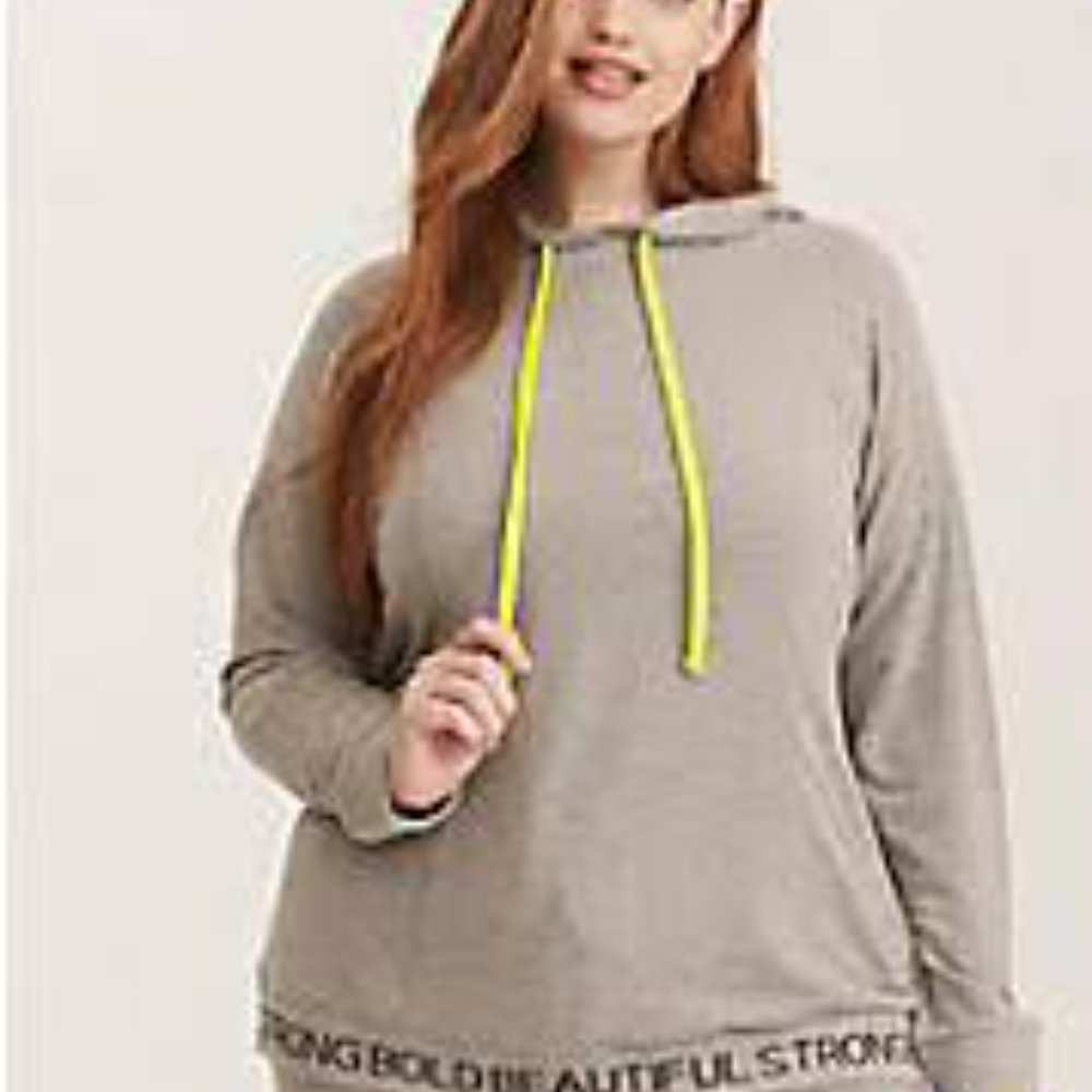 Torrid Strong Bold Beautiful Heather Gray Trim Active Hoodie Women's Pullover